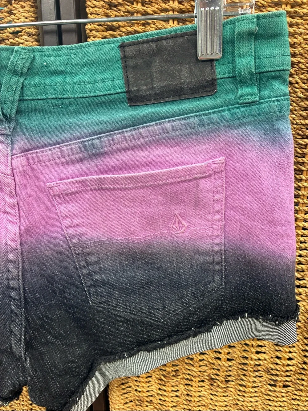 Volcom Squad Check Dip Dye Denim Shorts Women’s Size 9 29 Ombre Festival Skater - Picture 5 of 7
